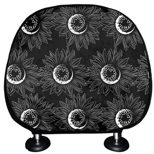 White And Black Sunflower Pattern Print Car Headrest Covers