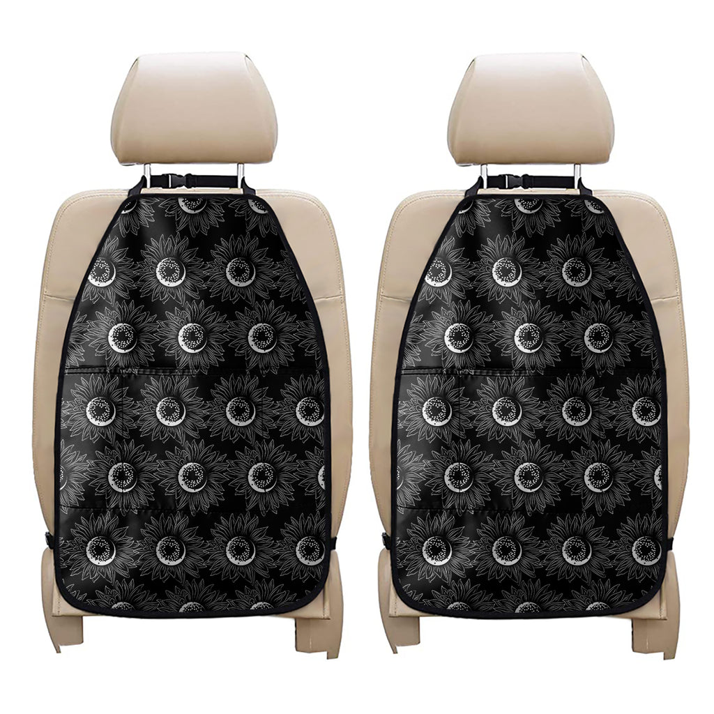 White And Black Sunflower Pattern Print Car Seat Organizers