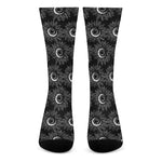 White And Black Sunflower Pattern Print Crew Socks