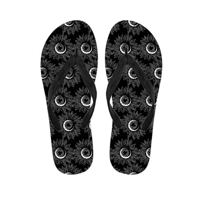 White And Black Sunflower Pattern Print Flip Flops