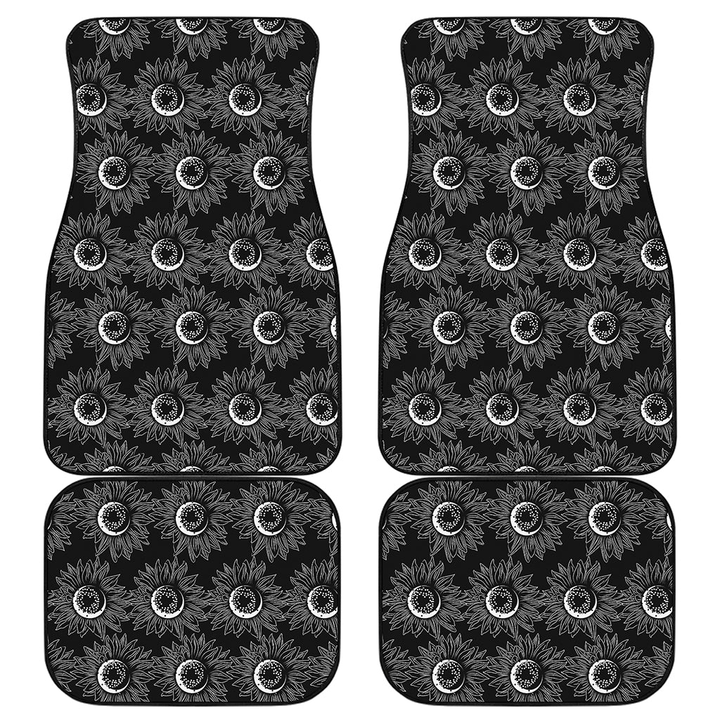 White And Black Sunflower Pattern Print Front and Back Car Floor Mats