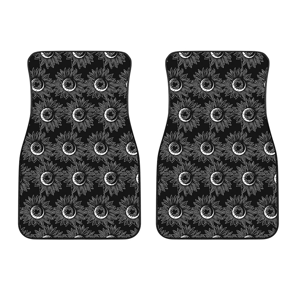 White And Black Sunflower Pattern Print Front Car Floor Mats