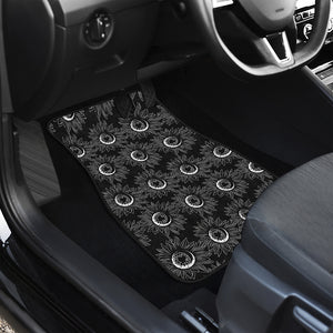 White And Black Sunflower Pattern Print Front Car Floor Mats