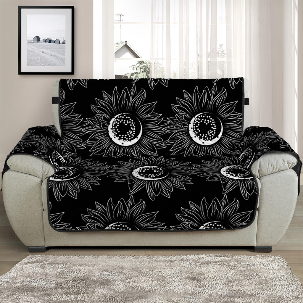 White And Black Sunflower Pattern Print Half Sofa Protector