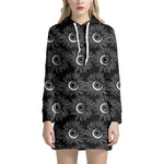 White And Black Sunflower Pattern Print Hoodie Dress