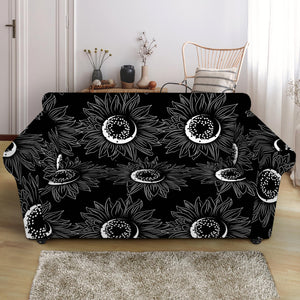 White And Black Sunflower Pattern Print Loveseat Slipcover