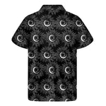 White And Black Sunflower Pattern Print Men's Short Sleeve Shirt