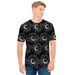 White And Black Sunflower Pattern Print Men's T-Shirt