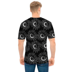 White And Black Sunflower Pattern Print Men's T-Shirt