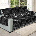 White And Black Sunflower Pattern Print Oversized Sofa Protector