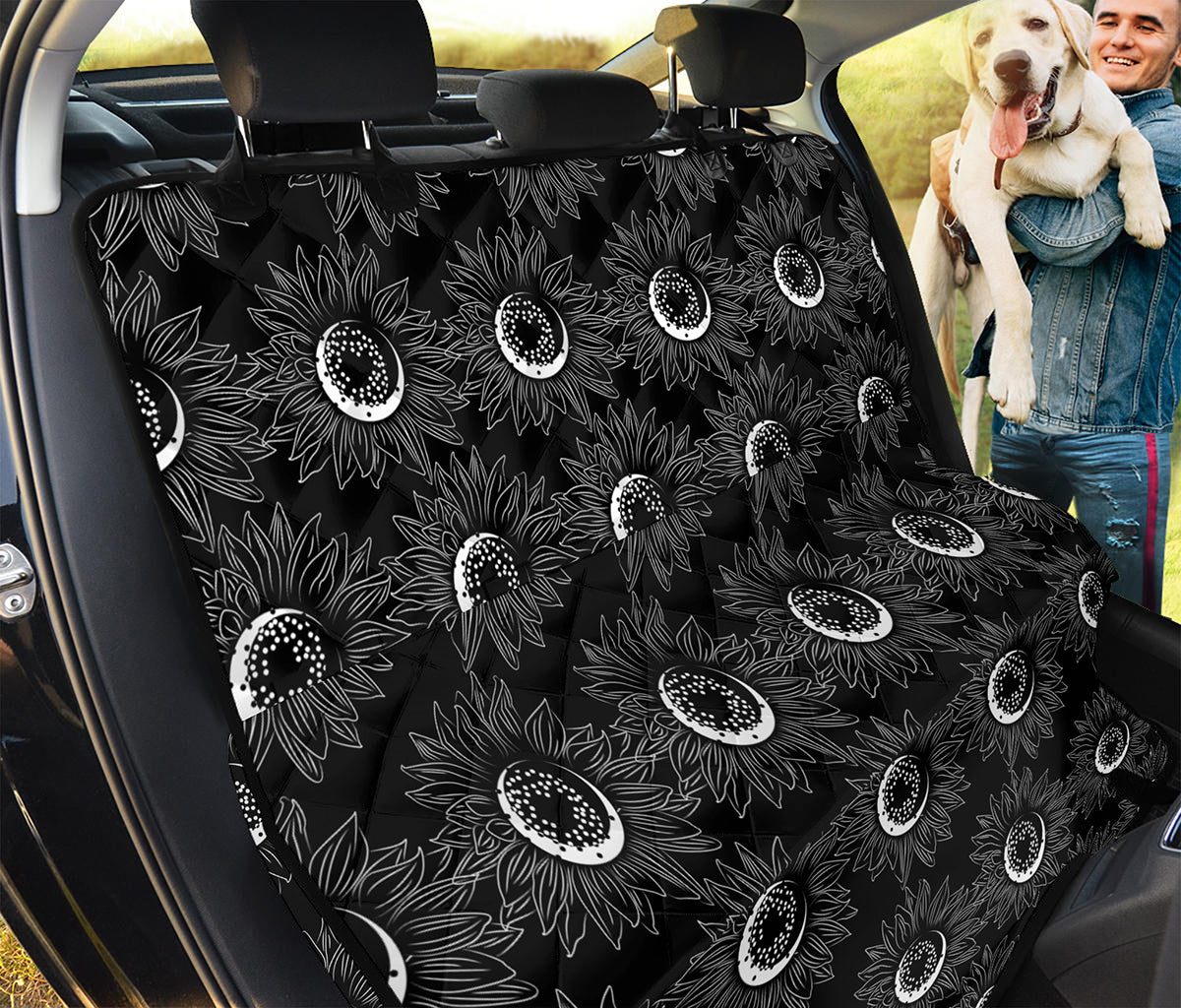 White And Black Sunflower Pattern Print Pet Car Back Seat Cover