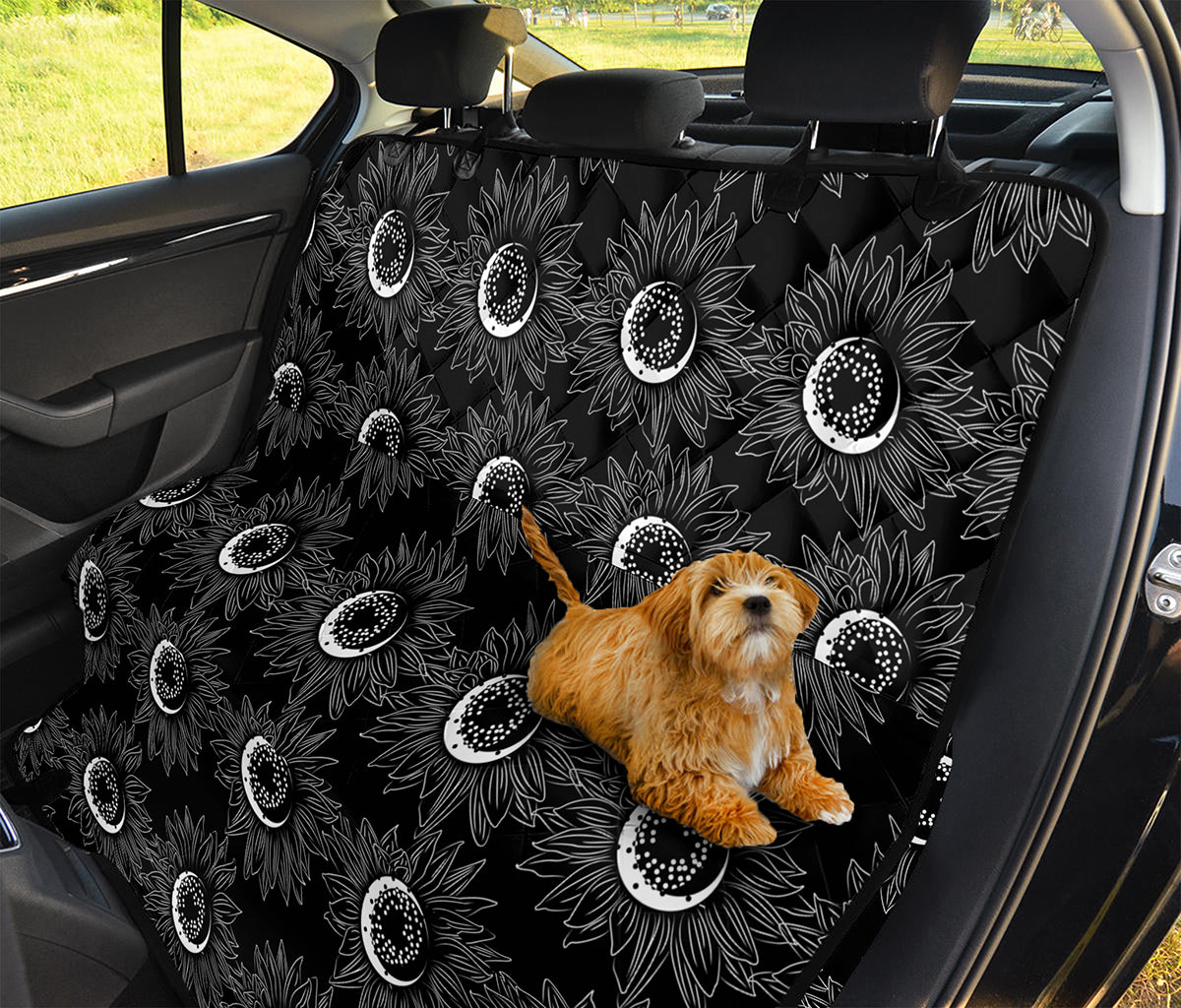 White And Black Sunflower Pattern Print Pet Car Back Seat Cover