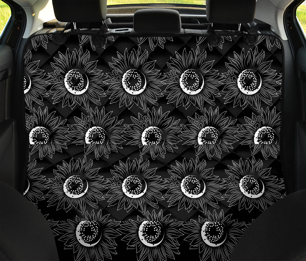 White And Black Sunflower Pattern Print Pet Car Back Seat Cover