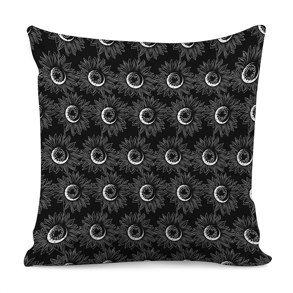 White And Black Sunflower Pattern Print Pillow Cover