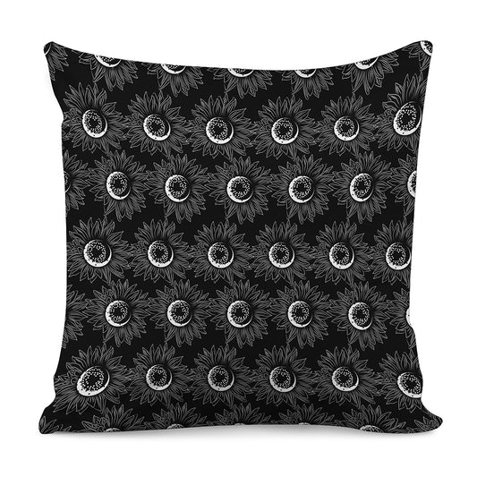 White And Black Sunflower Pattern Print Pillow Cover