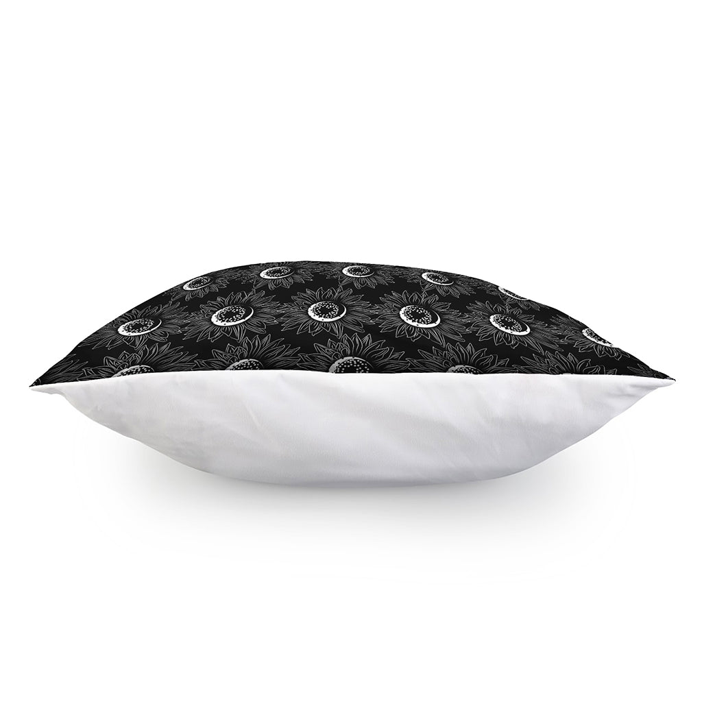 White And Black Sunflower Pattern Print Pillow Cover