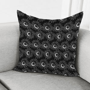 White And Black Sunflower Pattern Print Pillow Cover
