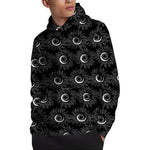 White And Black Sunflower Pattern Print Pullover Hoodie