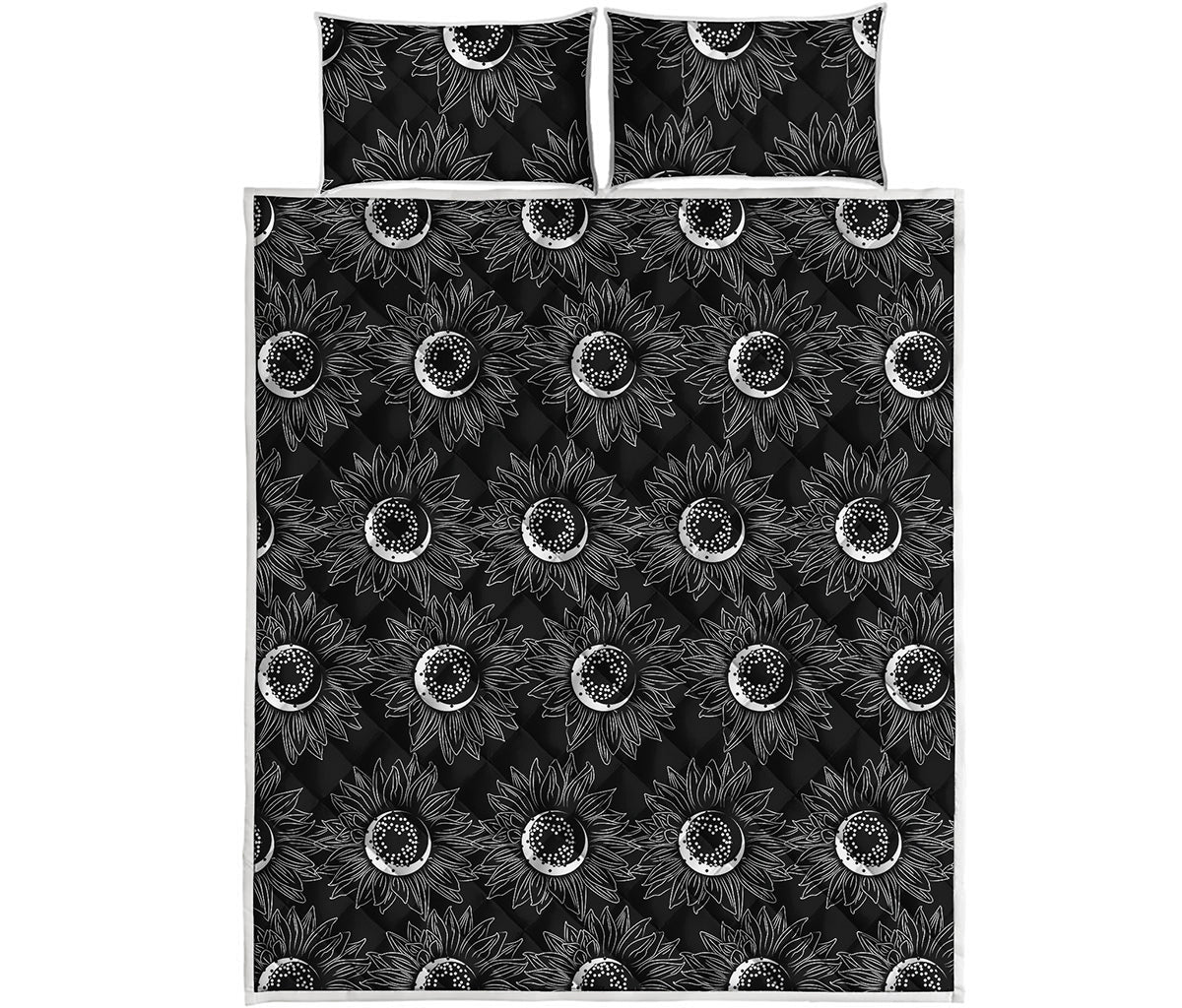 White And Black Sunflower Pattern Print Quilt Bed Set