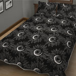 White And Black Sunflower Pattern Print Quilt Bed Set