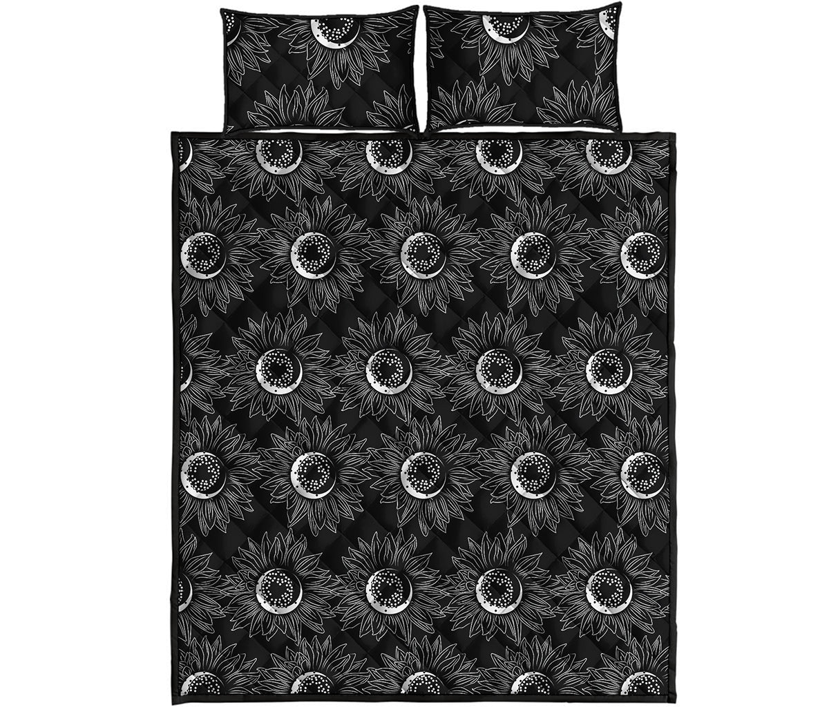 White And Black Sunflower Pattern Print Quilt Bed Set