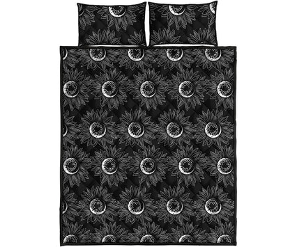 White And Black Sunflower Pattern Print Quilt Bed Set