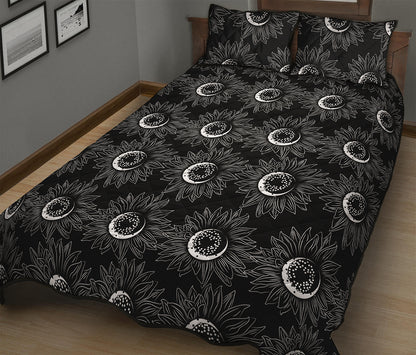 White And Black Sunflower Pattern Print Quilt Bed Set