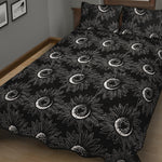 White And Black Sunflower Pattern Print Quilt Bed Set