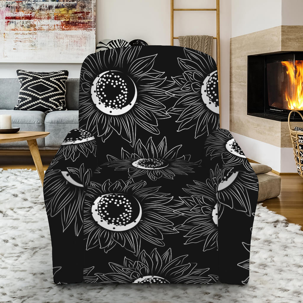 White And Black Sunflower Pattern Print Recliner Slipcover