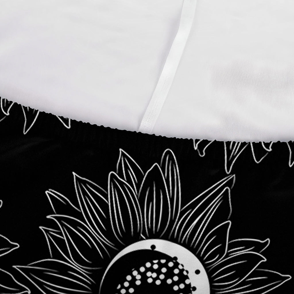 White And Black Sunflower Pattern Print Sofa Cover