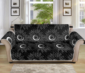 White And Black Sunflower Pattern Print Sofa Protector