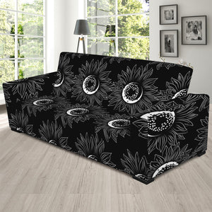 White And Black Sunflower Pattern Print Sofa Slipcover