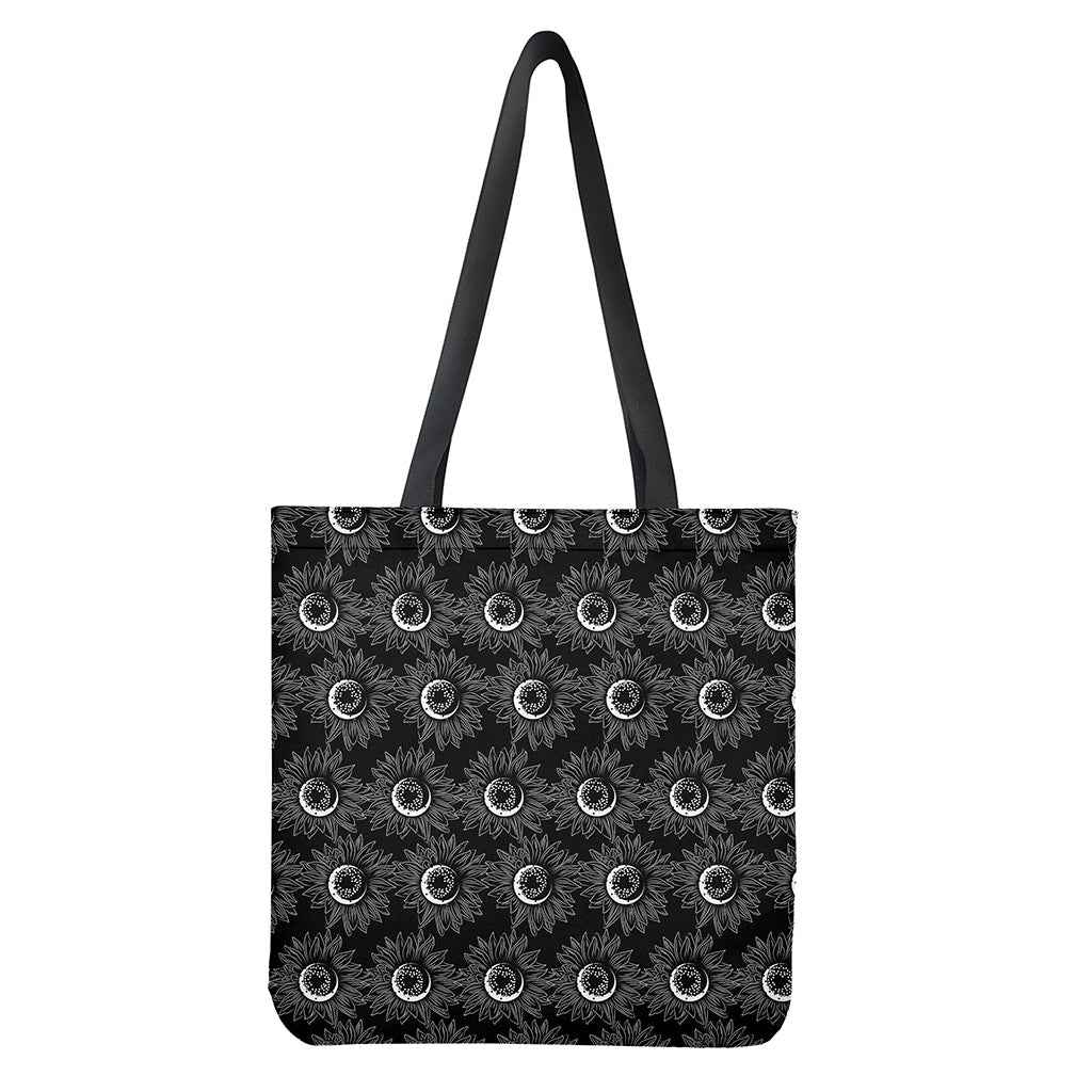 White And Black Sunflower Pattern Print Tote Bag