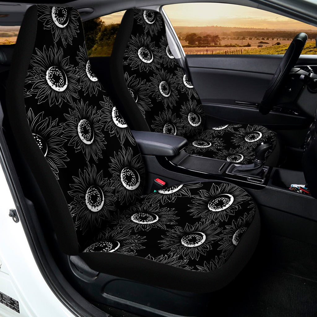 White And Black Sunflower Pattern Print Universal Fit Car Seat Covers