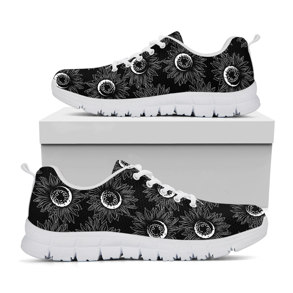 White And Black Sunflower Pattern Print White Sneakers