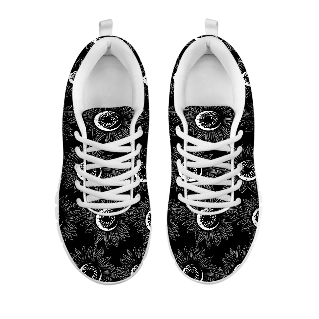 White And Black Sunflower Pattern Print White Sneakers