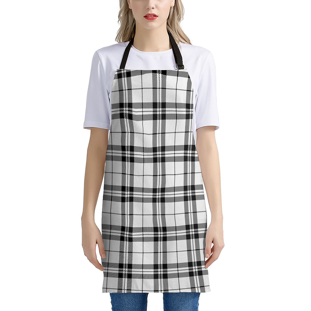 White And Black Tartan Pattern Print Apron