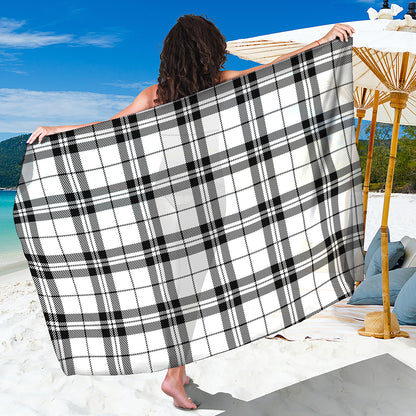 White And Black Tartan Pattern Print Beach Sarong Wrap