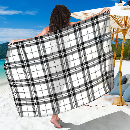 White And Black Tartan Pattern Print Beach Sarong Wrap