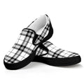 White And Black Tartan Pattern Print Black Slip On Sneakers