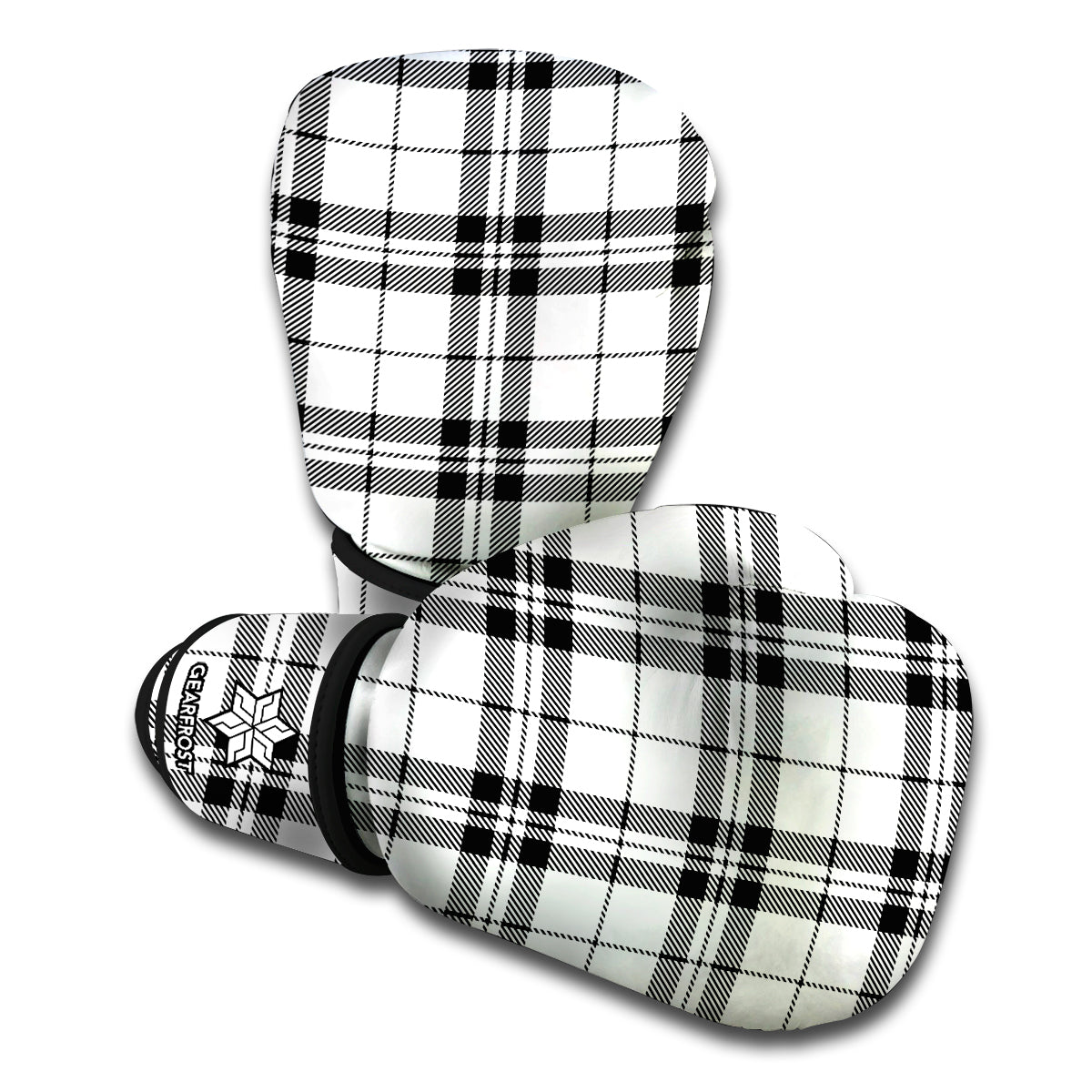 White And Black Tartan Pattern Print Boxing Gloves