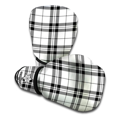 White And Black Tartan Pattern Print Boxing Gloves