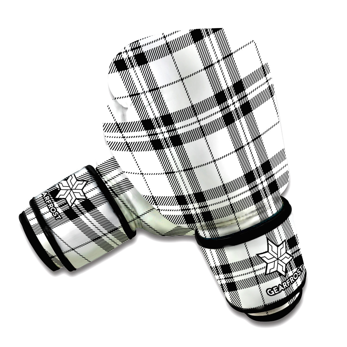 White And Black Tartan Pattern Print Boxing Gloves