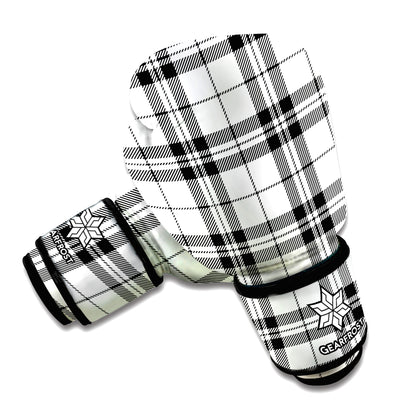 White And Black Tartan Pattern Print Boxing Gloves