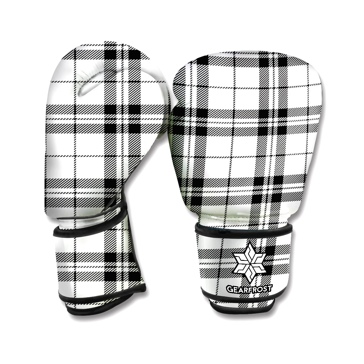 White And Black Tartan Pattern Print Boxing Gloves