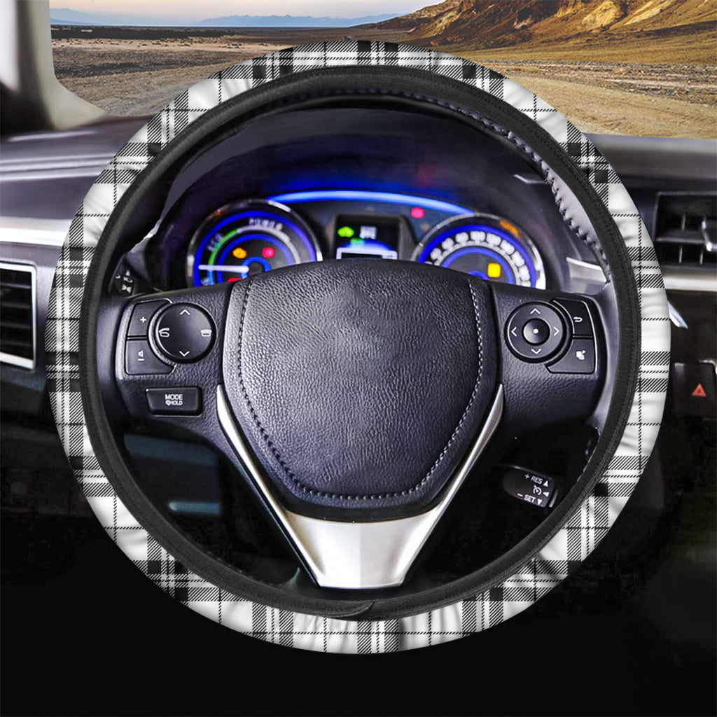 White And Black Tartan Pattern Print Car Steering Wheel Cover