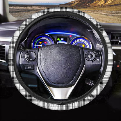 White And Black Tartan Pattern Print Car Steering Wheel Cover