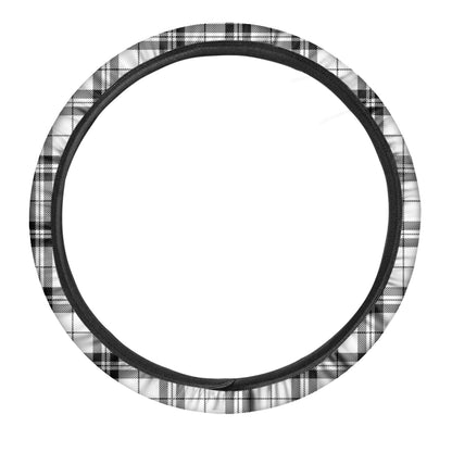 White And Black Tartan Pattern Print Car Steering Wheel Cover