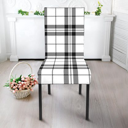 White And Black Tartan Pattern Print Dining Chair Slipcover
