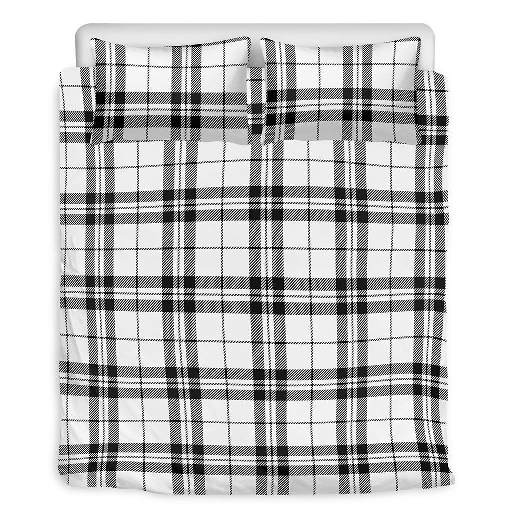 White And Black Tartan Pattern Print Duvet Cover Bedding Set